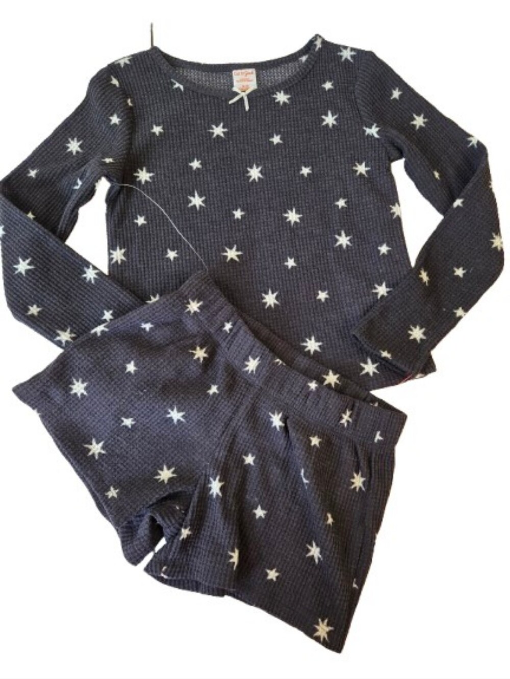 NWT Cat & Jack Waffle Knit Star Print Pajama Set Black White Medium (8)